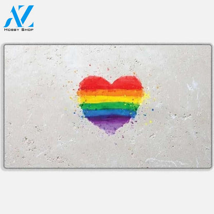 Gay Pride Lesbian Lgbt Blue Black Marble Granite Neon Doormat, Housewarming Gift