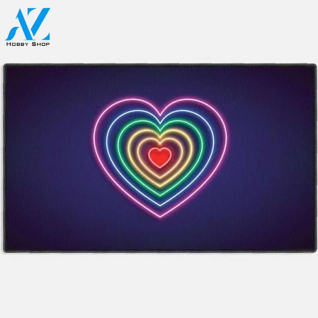 Gay Pride Lesbian Lgbt Blue Black Marble Granite Neon Doormat, Housewarming Gift