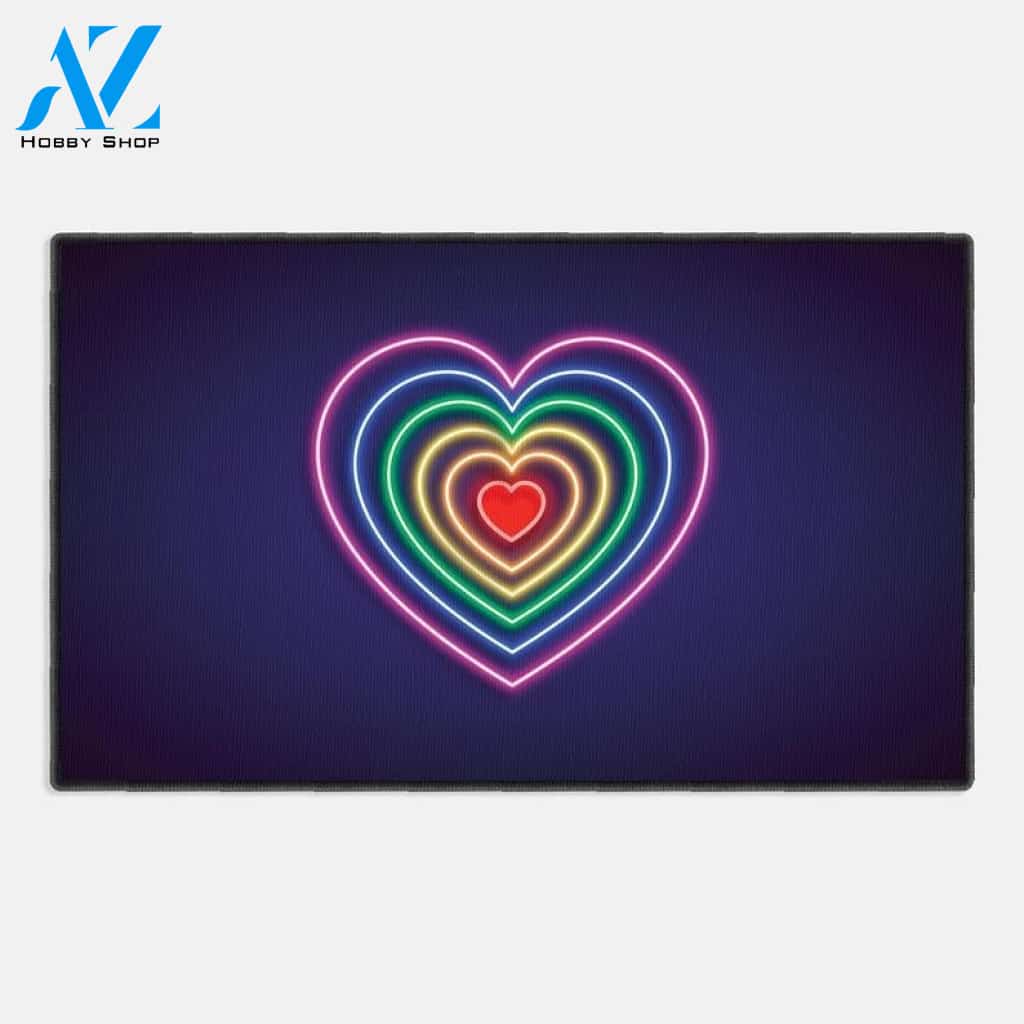 Gay Pride Lesbian Lgbt Blue Black Marble Granite Neon Doormat, Housewarming Gift, Custom Welcome Mat 019
