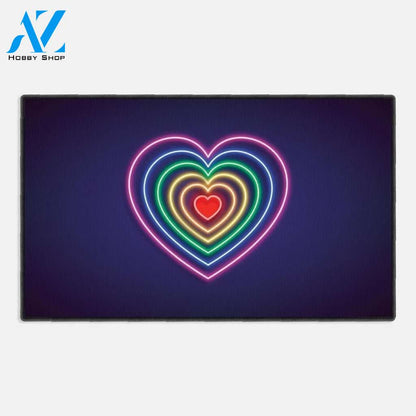 Gay Pride Lesbian Lgbt Blue Black Marble Granite Neon Doormat, Housewarming Gift, Custom Welcome Mat 019
