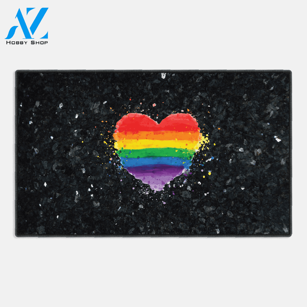 Gay Pride Lesbian Lgbt Blue Black Marble Granite Neon Doormat
