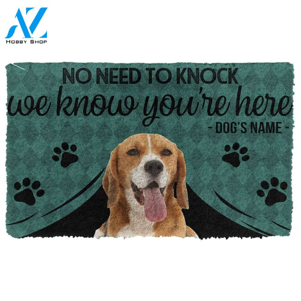 Gearhuman 3D Beagle We Know Youre Here Custom Name Doormat
