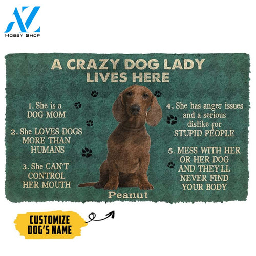 Gearhumans 3D A Crazy Dog Lady Lives Here Brown Dachshund Custom Name Doormat