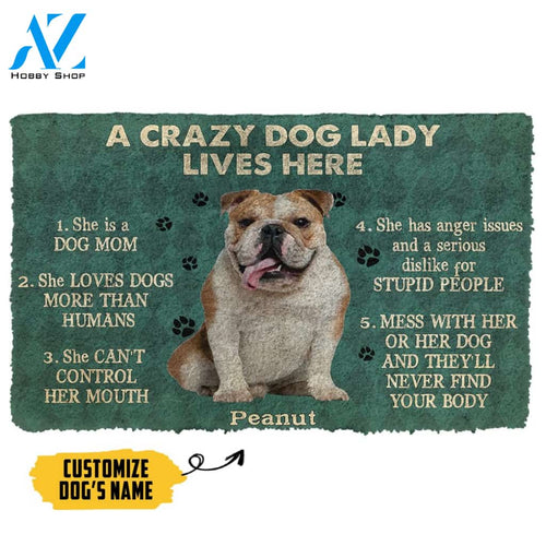 Gearhumans 3D A Crazy Dog Lady Lives Here Bulldog Custom Name Doormat