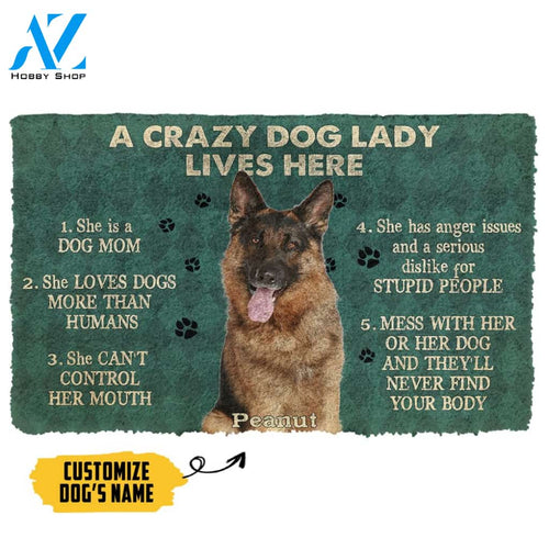 Gearhumans 3D A Crazy Dog Lady Lives Here German Shepherd Custom Name Doormat