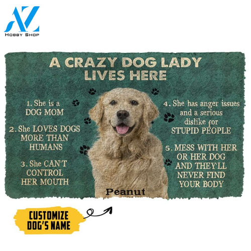 Gearhumans 3D A Crazy Dog Lady Lives Here Golden Retriever Custom Name Doormat