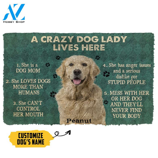 Gearhumans 3D A Crazy Dog Lady Lives Here Golden Retriever Custom Name Doormat