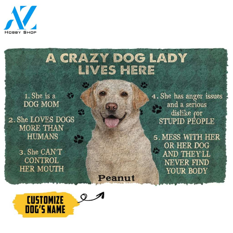 Gearhumans 3D A Crazy Dog Lady Lives Here Labrador Retriever Custom Name Doormat