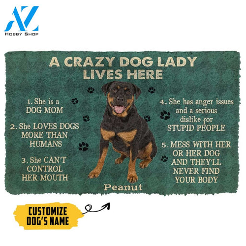 Gearhumans 3D A Crazy Dog Lady Lives Here Rottweiler Custom Name Doormat