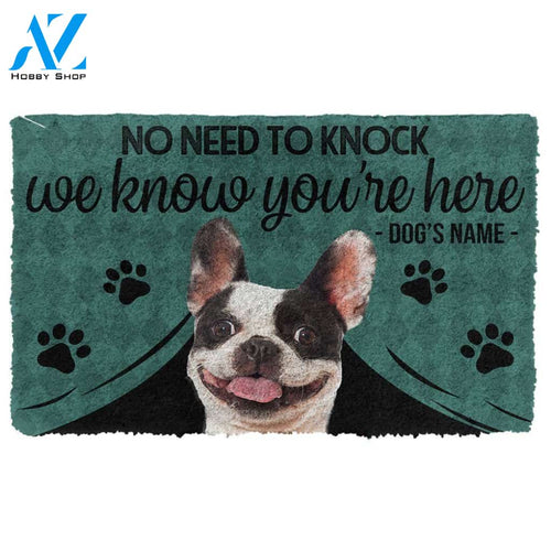 Gearhumans 3D French Bulldog We Know Youre Here Custom Name Doormat