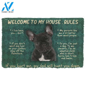 Gearhumans 3D French Bulldog Welcome To My House Rules Custom Doormat