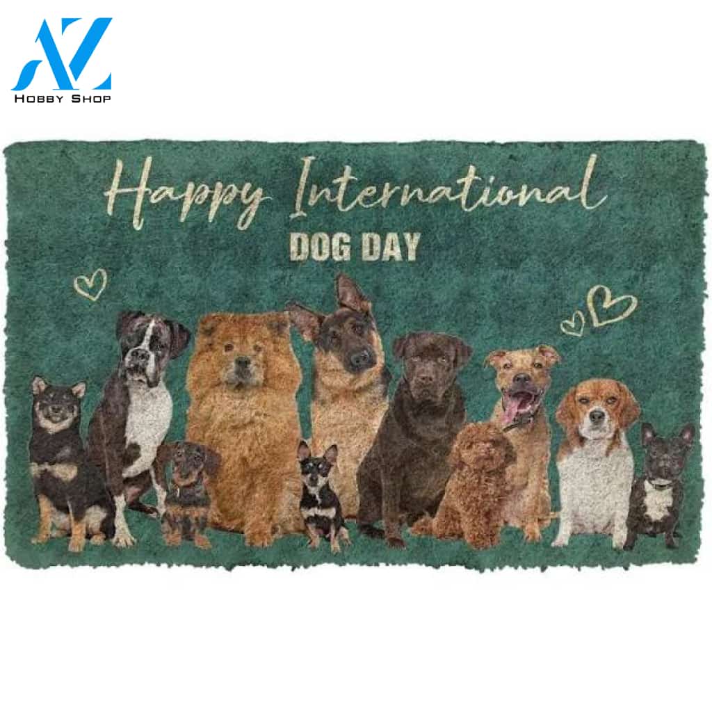 Gearhumans 3D Happy International Dogs Day Custom Funny Doormat Warm House Gift Welcome Mat Gift for Friend Family