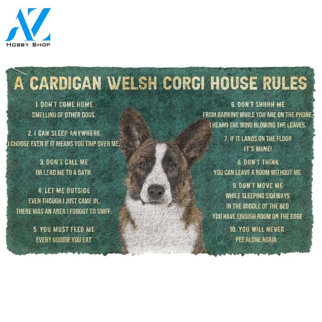Gearhumans 3D House Rules Cardigan Welsh Corgi Dog Doormat