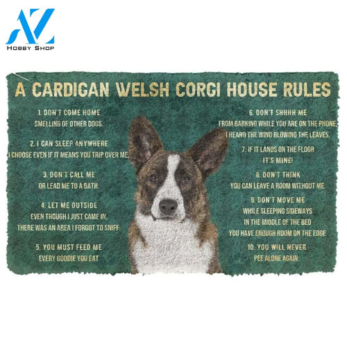 Gearhumans 3D House Rules Cardigan Welsh Corgi Dog Doormat
