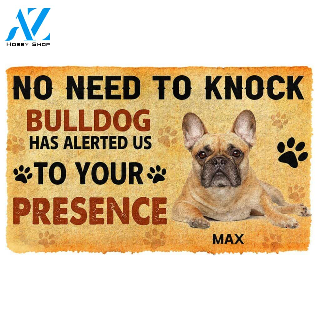 Gearhumans 3D No Need To Knock Bulldog Custom Name Doormat