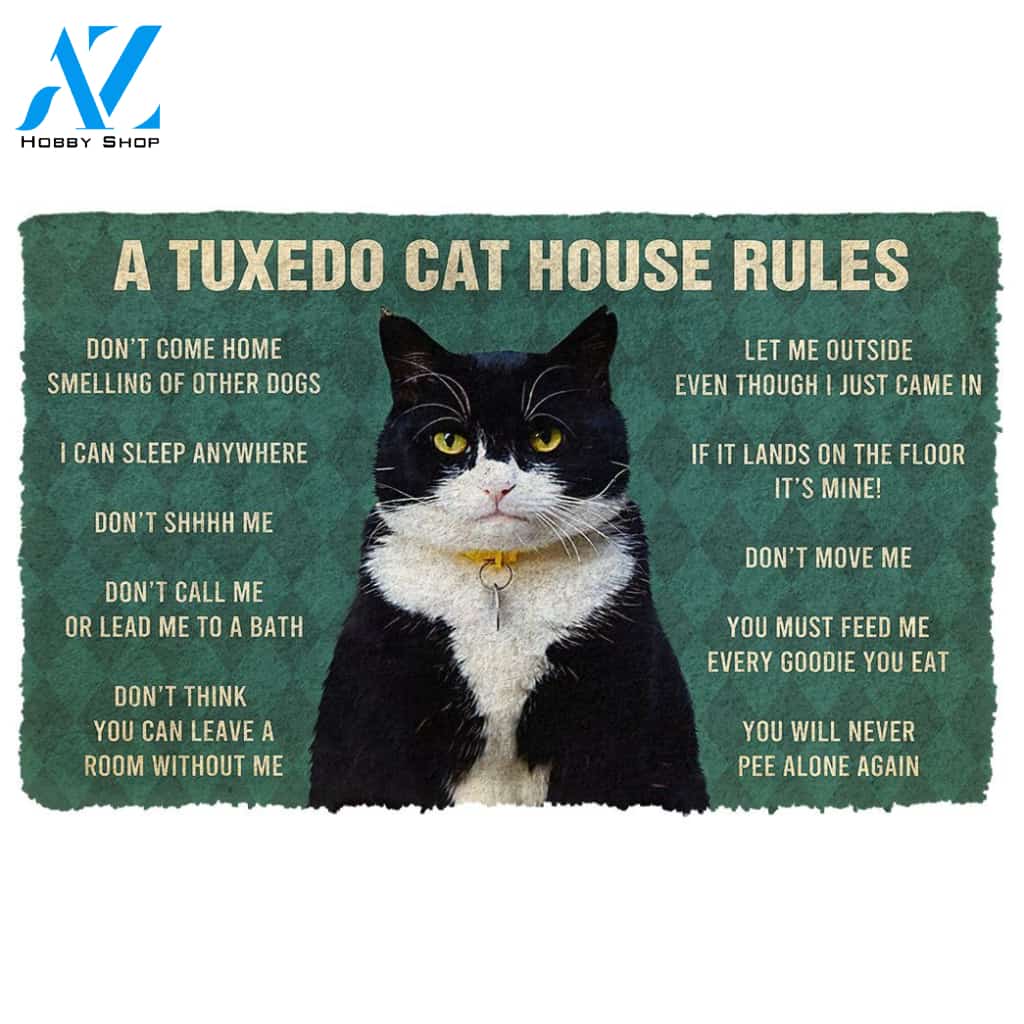 Gearhumans  Gearhuman 3D House Rules Tuxedo Cat Doormat