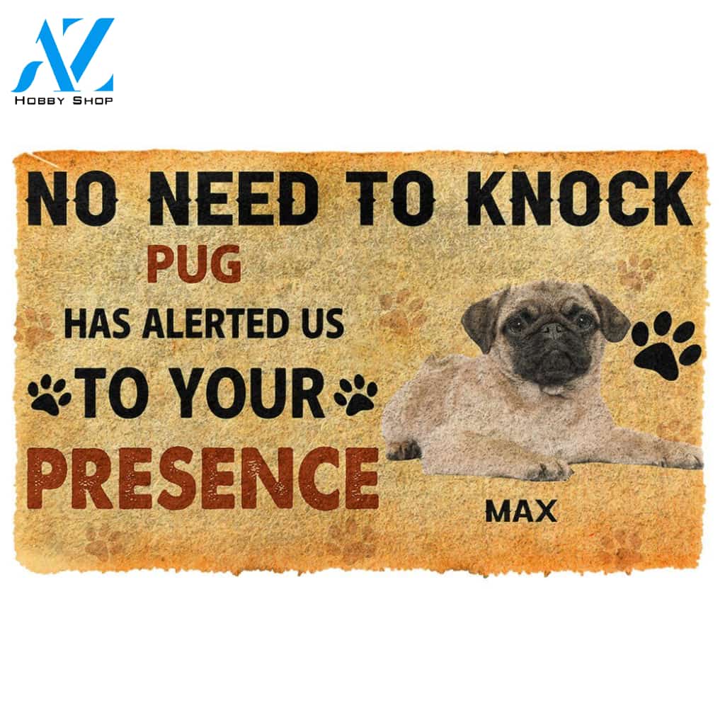 Gearhumans  Gearhuman 3D No Need To Knock Pug Dog Custom Name Doormat