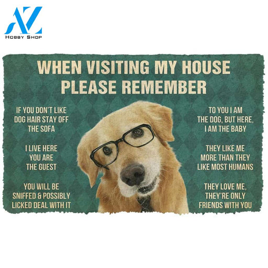 Gearhumans  Gearhuman 3D Please Remember Golden Retriever With Glasses Dogs House Rules Custom Doormat