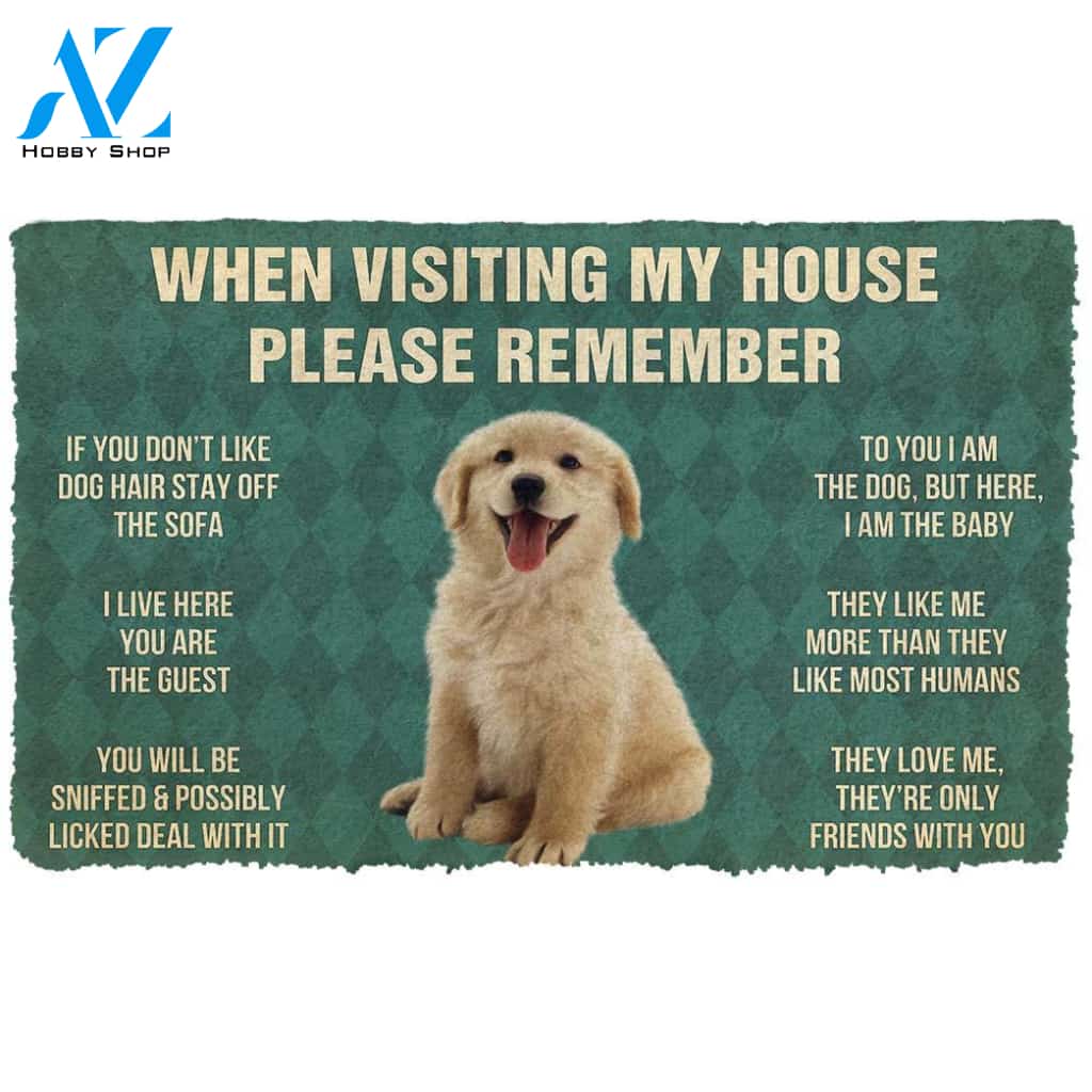 Gearhumans  Gearhuman 3D Please Remember Golden Retrievier Puppy Dogs House Rules Custom Doormat