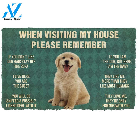 Gearhumans  Gearhuman 3D Please Remember Golden Retrievier Puppy Dogs House Rules Custom Doormat