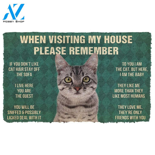 Gearhumans  GearHuman 3D Please Remember Gray Tabby Cat House Rules Doormat
