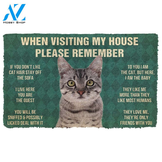 Gearhumans  GearHuman 3D Please Remember Gray Tabby Cat House Rules Doormat