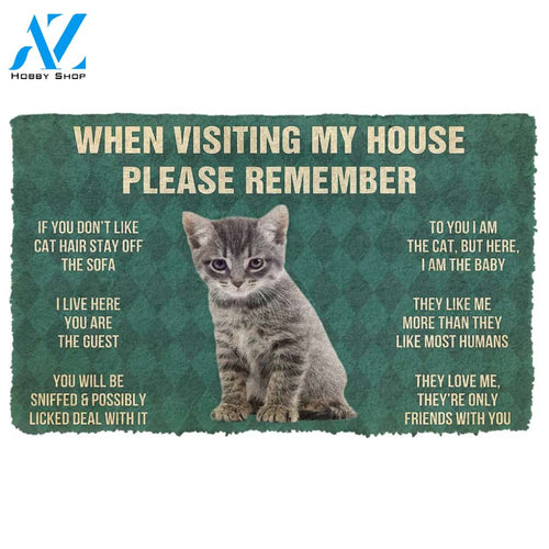 Gearhumans  Gearhuman 3D Please Remember Gray Tabby Kitten Cats House Rules Custom Doormat
