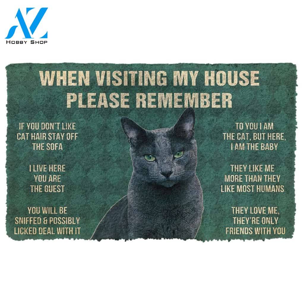 Gearhumans  Gearhuman 3D Please Remember Russian Blue Cat House Rules Custom Doormat