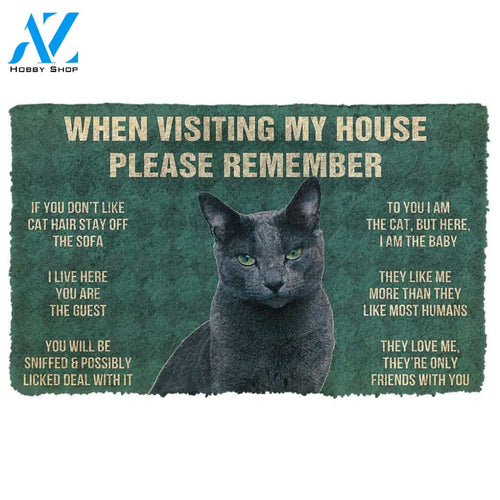 Gearhumans  Gearhuman 3D Please Remember Russian Blue Cat House Rules Custom Doormat