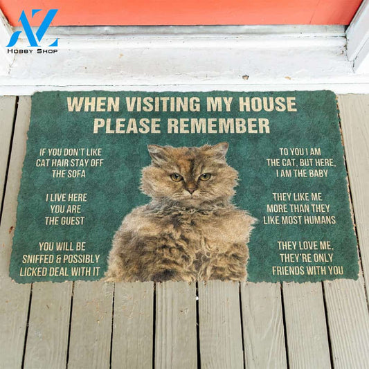 Gearhumans  Gearhuman 3D Please Remember Selkirk Rex Cat House Rules Custom Doormat