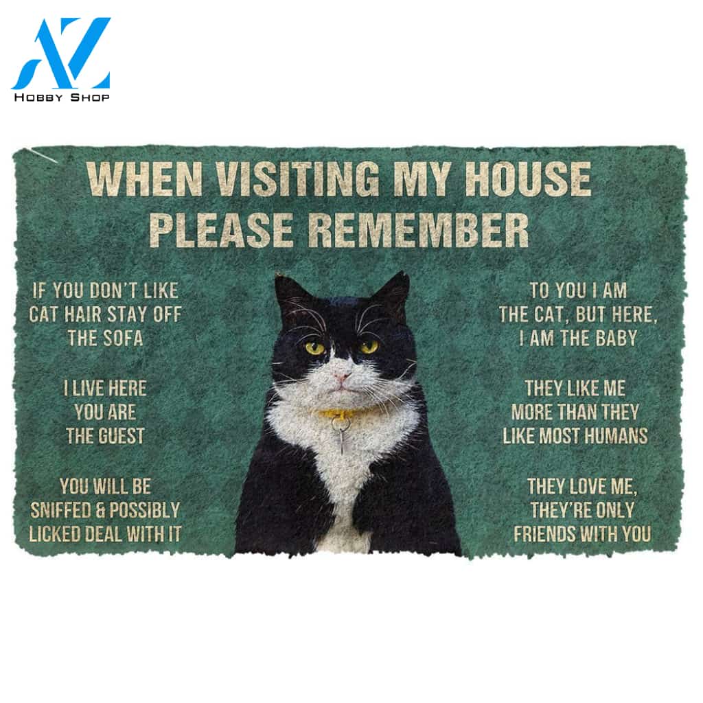Gearhumans  GearHuman 3D Please Remember Tuxedo Cat House Rules Doormat