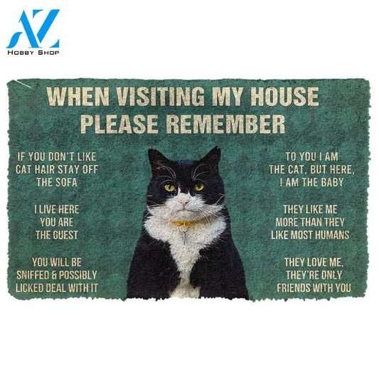 Gearhumans  GearHuman 3D Please Remember Tuxedo Cat House Rules Doormat