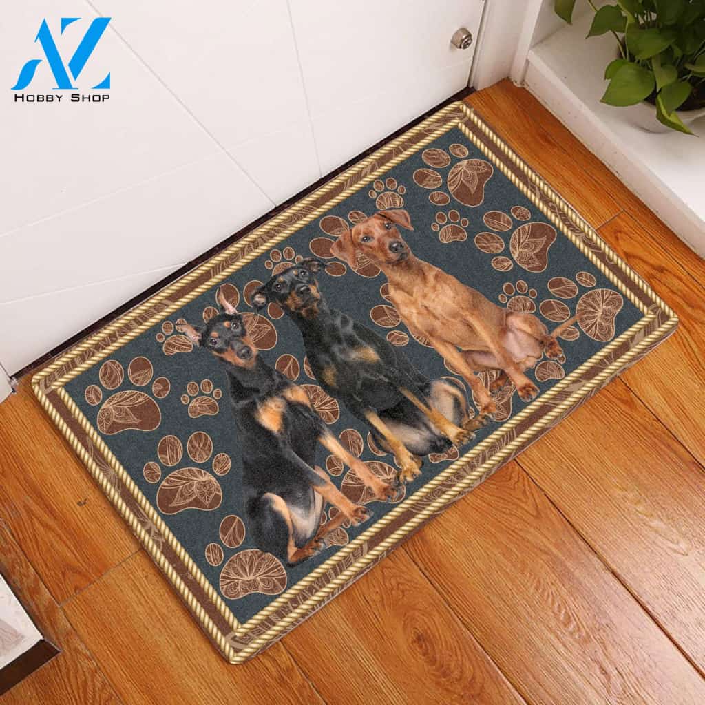 German Pinscher Flower Paw - Dog Doormat | Welcome Mat | House Warming Gift