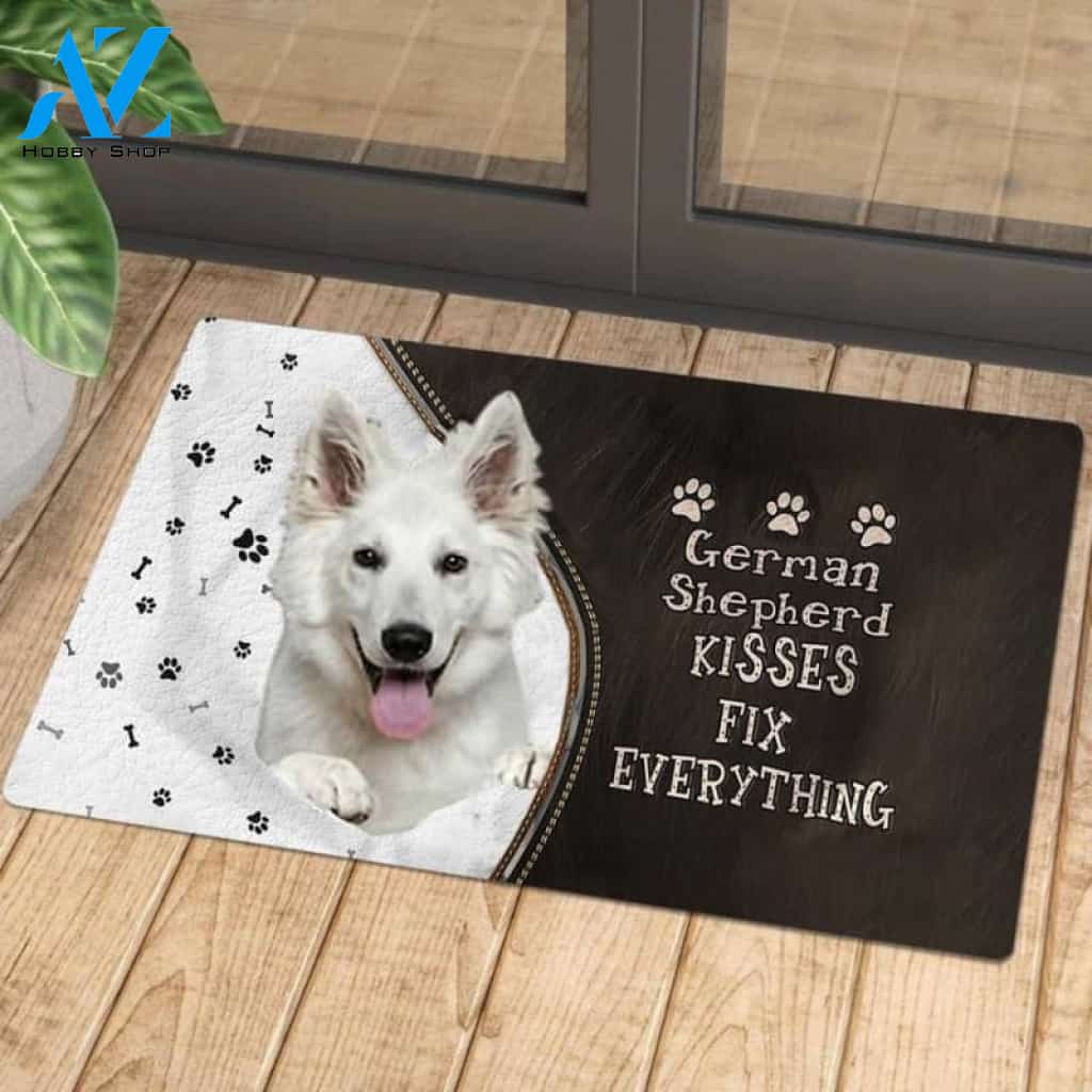 German Shepherd 2 Doormat, Kisses Fix Everything Doormat, Dog Welcome Mat, Funny Welcome Mats for Dogs Lovers