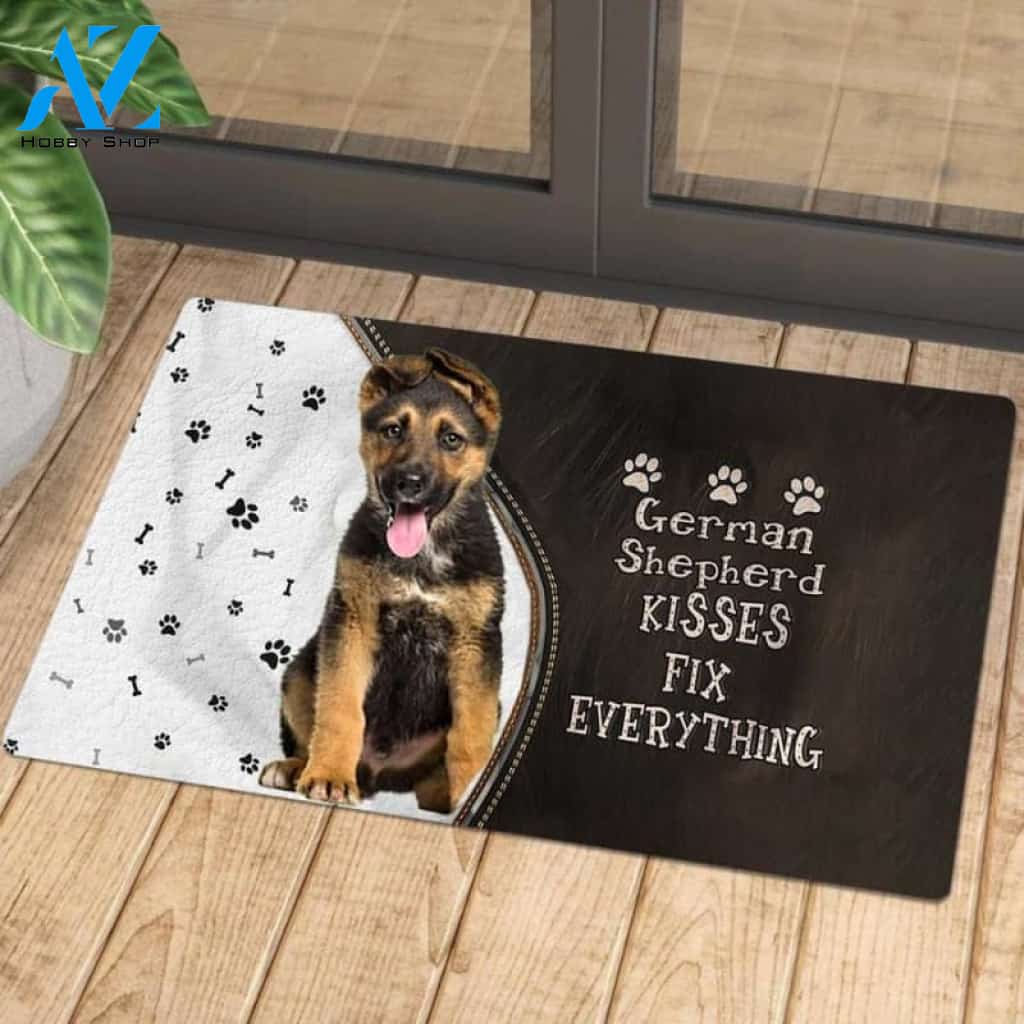 German Shepherd 3 Doormat, Kisses Fix Everything Doormat, Dog Welcome Mat, Funny Welcome Mats for Dogs Lovers