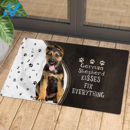 German Shepherd 3 Doormat, Kisses Fix Everything Doormat, Dog Welcome Mat, Funny Welcome Mats for Dogs Lovers