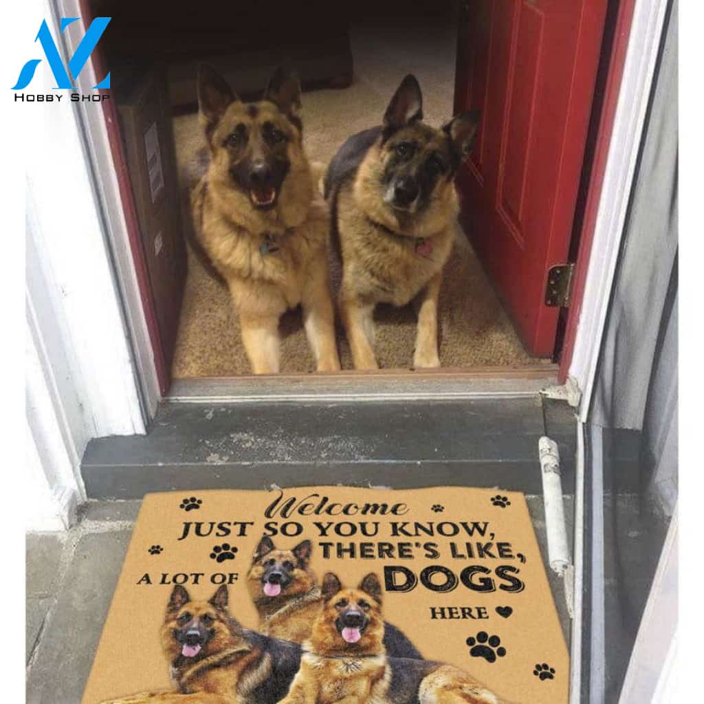 German Shepherd A Lot Of Dogs Here Easy Clean Welcome DoorMat | Felt And Rubber | 40x60 cm | 45x75 cm | 60x90 cm | Colorful | DO1525