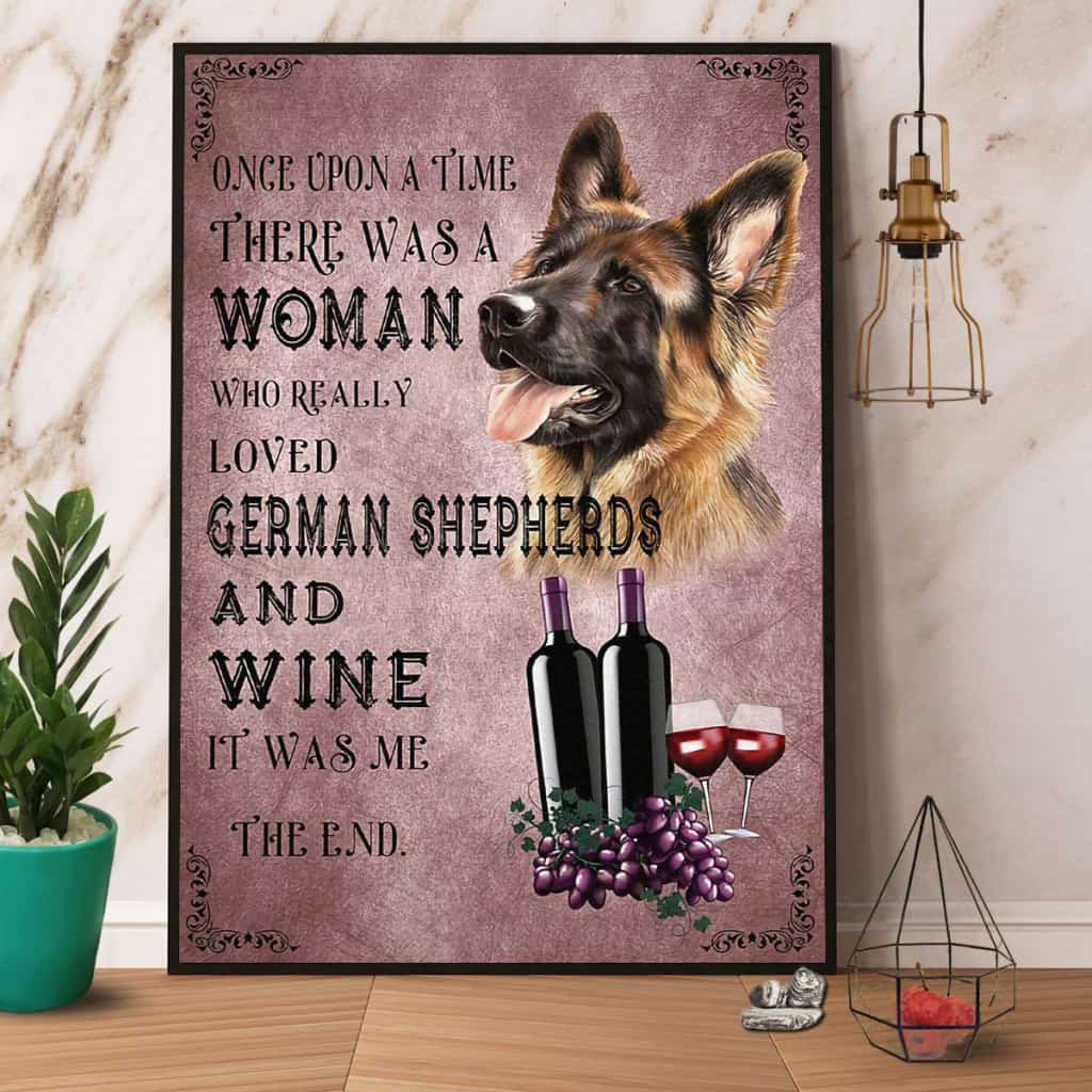 German Shepherd A Woman Who Really Loved German Shepherds And Wine Paper Poster No Frame Matte Canvas Wall Decor