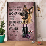 German Shepherd A Woman Who Really Loved German Shepherds And Wine Paper Poster No Frame Matte Canvas Wall Decor