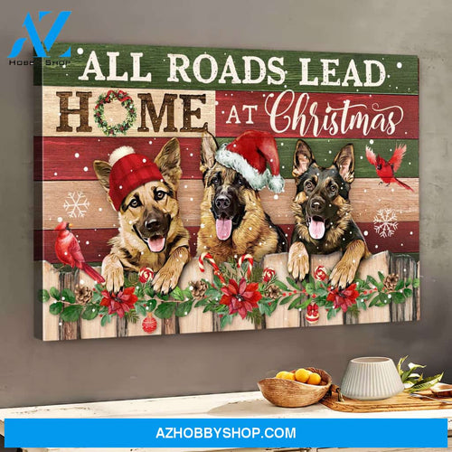 German shepherd and Cardinals - All roads lead home at Christmas Landscape Canvas Prints, Wall Art