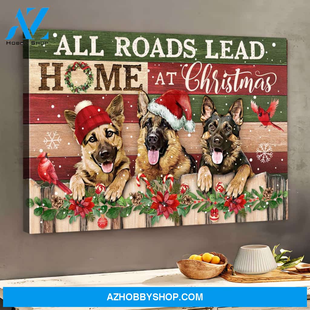 German shepherd and Cardinals - All roads lead home at Christmas Landscape Canvas Prints, Wall Art