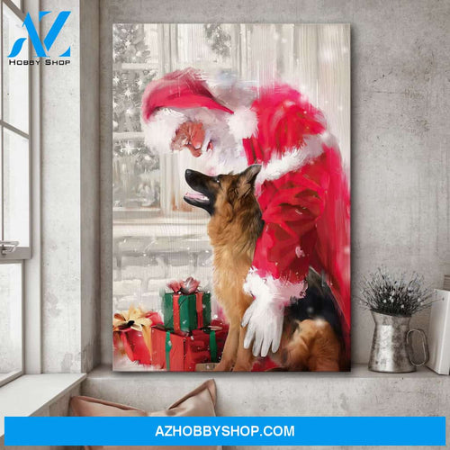 German Shepherd and Santa Claus - Christmas Portrait Canvas Prints, Wall Art