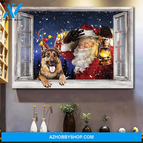 German shepherd and Santa Clause by the window - Christmas Landscape Canvas Prints, Wall Art