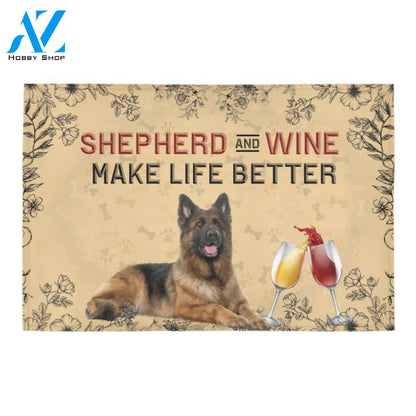 German Shepherd And Wine Make Life Better Doormat Indoor And Outdoor Mat Entrance Rug Sweet Home Decor Housewarming Gift Gift For Friend Family Stem Feminist