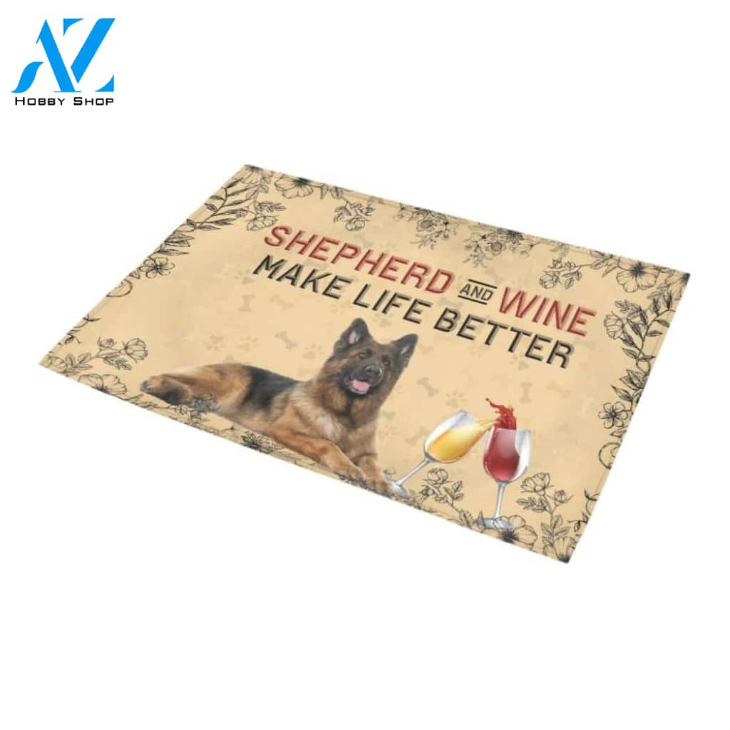 German Shepherd And Wine Make Life Better Doormat Indoor And Outdoor Mat Entrance Rug Sweet Home Decor Housewarming Gift Gift For Friend Family Stem Feminist
