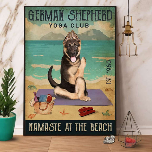 German Shepherd Beach Yoga Club Namaste At The Beach Paper Poster No Frame Matte Canvas Wall Decor