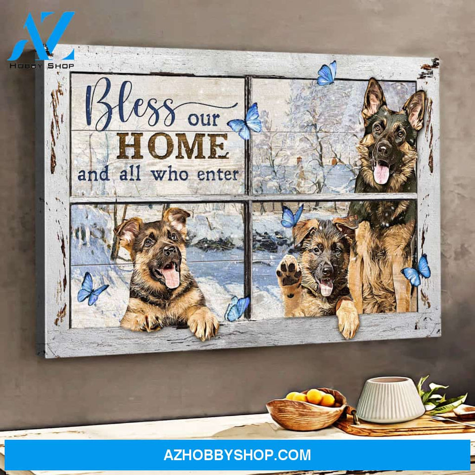 German shepherd - Bless our home and all who enter Dog Landscape Canvas Prints, Wall Art