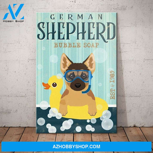 German Shepherd Bubble Soap Canvas Wall Art, Wall Decor Visual Art