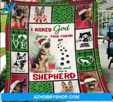 German Shepherd - Christmas - I asked God for a true friend - Fleece Blanket, Gift For Family & Friends Birthday Gift Home Decor Bedding Couch Sofa Soft