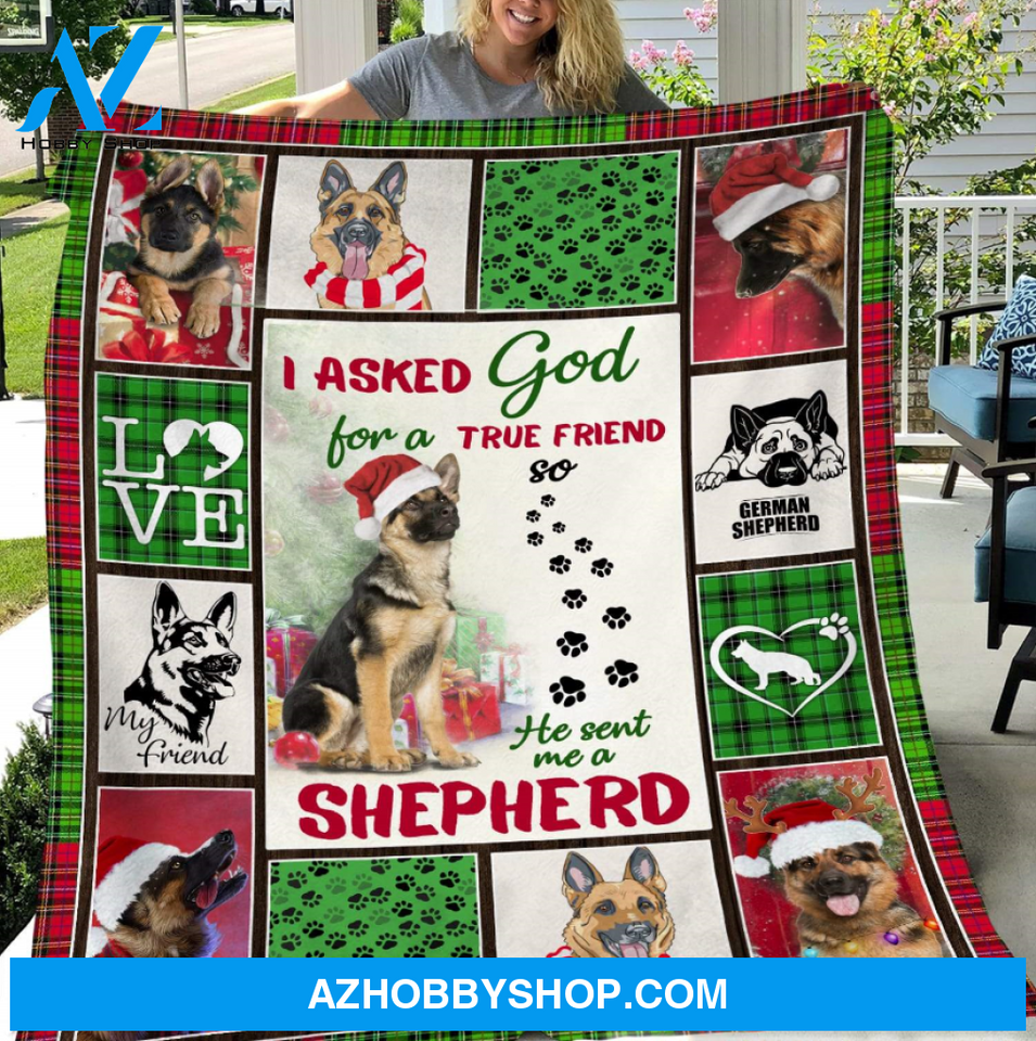 German Shepherd - Christmas - I asked God for a true friend - Fleece Blanket, Gift For Family & Friends Birthday Gift Home Decor Bedding Couch Sofa Soft